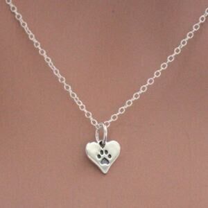 Sterling Silver Tiny Heart Paw Print Necklace
